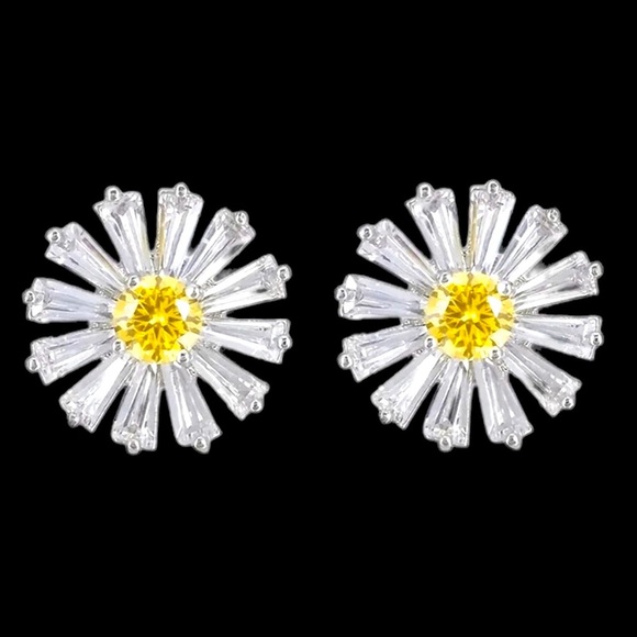Swarovski Crystals Yellow & Silver Flower Earrings The Pissla - Picture 3 of 7